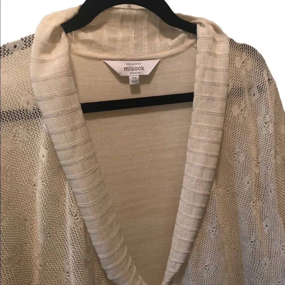 Exclusively Misook Ivory Crochet One Button Knit Cardigan Sweater 2X Grandmacore - Picture 3 of 6